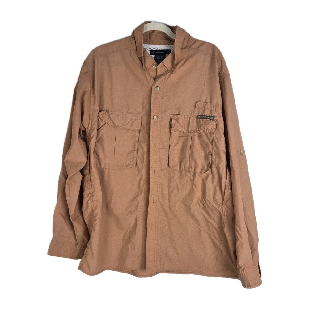 Exofficio Vented Shirt Mens Size Large Orange Long Sleeve Rollup Fishing Hiking